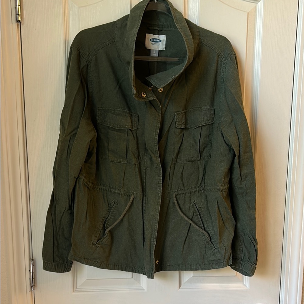 Old Navy linen  Forest Green Utility Jacket